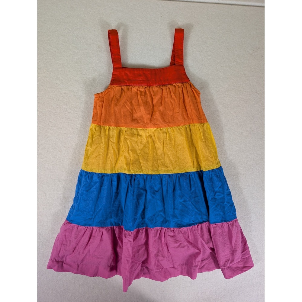 Hanna Andersson Girls Orange Cotton Tiered Spaghetti Strap Dress Size 100 US 4